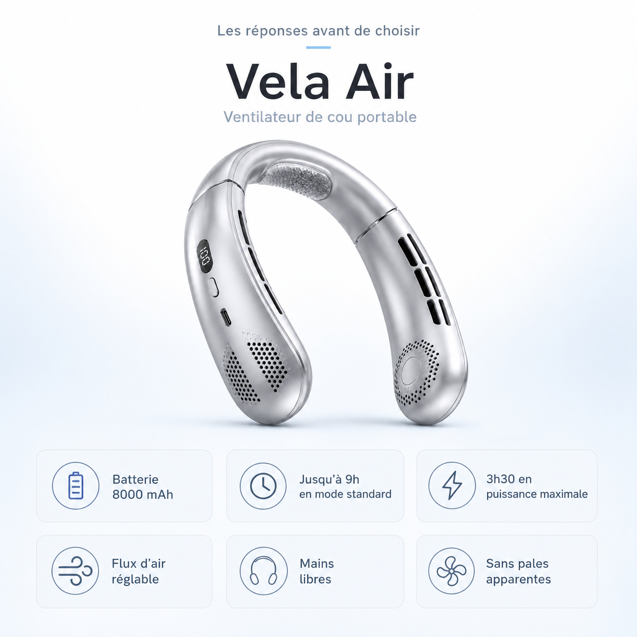 Vela Air Flow — Ventilateur de cou mains libres